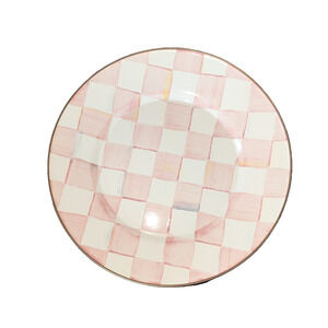 Mackenzie Childs Pink Rosy Check Enamel Dinner Plates 10” - Set of 2